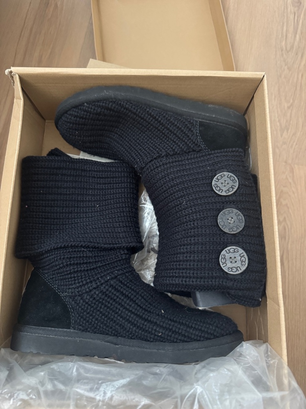 UGG Black Knit Button-Cuff Ankle Boots